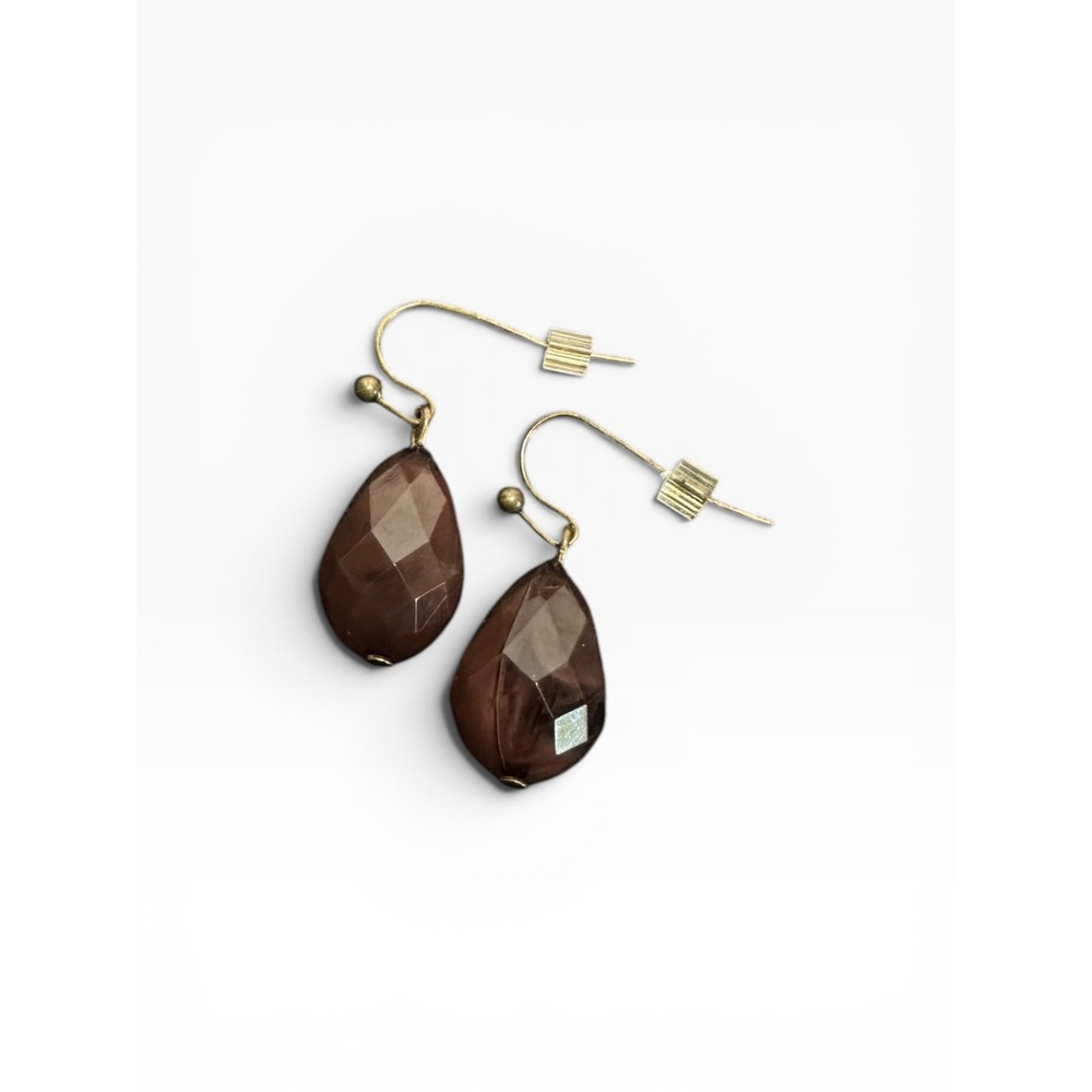 Faceted Teardrop Earrings Brown Gold‎ tone Boho Dangle